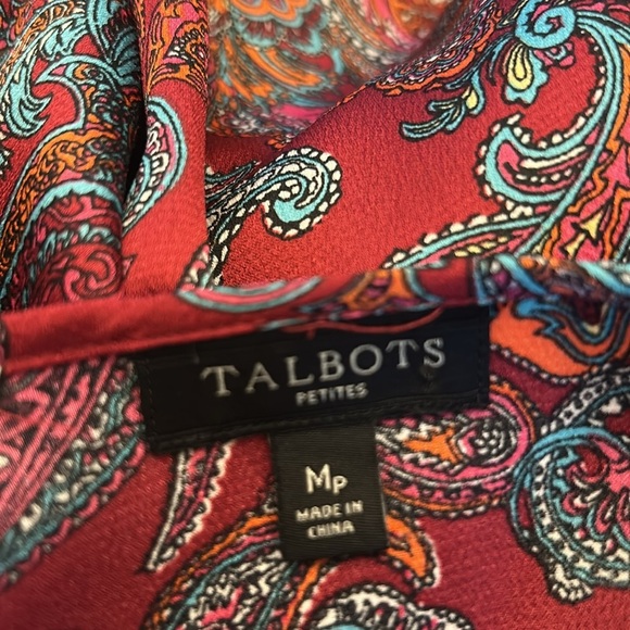 Talbots burgundy paisley ruffle long sleeve blouse Size MP EUC - Picture 8 of 10